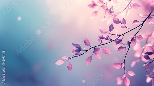 Delicate Pink Leaves on a Branch Against a Soft Background