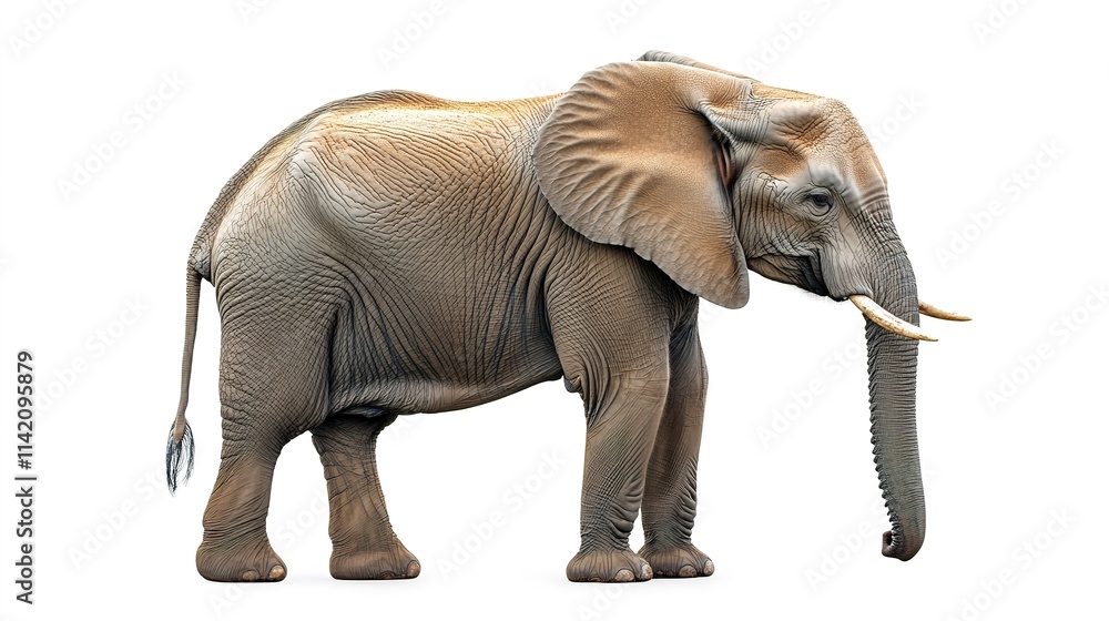 Fototapeta premium Realistic elephant on white, detailed texture, isolated.