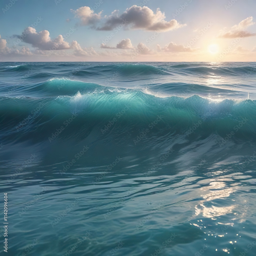 Fototapeta premium Soft blue pastel waves gently rolling on a serene ocean surface, ripples, blue