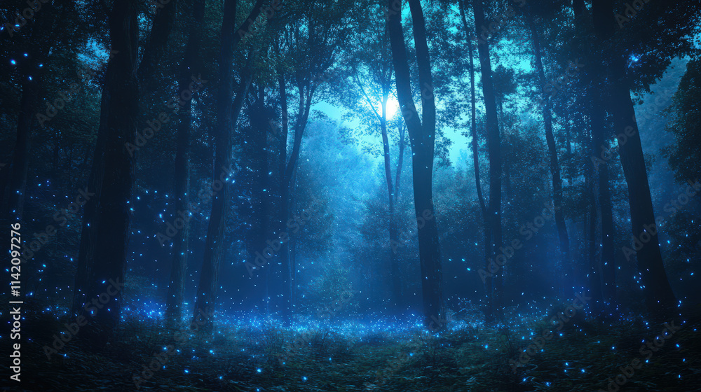 A forest at night with a bright blue sky A forest at night with a bright blue sky