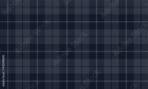 Plaid fabric pattern, navy blue, gray, cross lines pattern, seamless for textiles, and for designing clothes, skirts or decorative fabrics. Vector illustration.