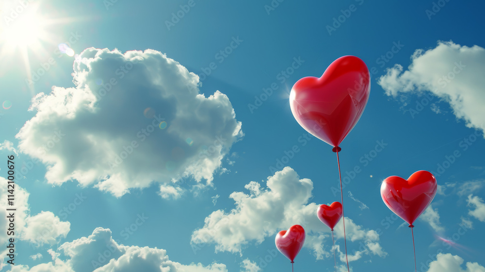 Heart Balloons Soaring Over a Peaceful Horizon Heart Balloons Soaring Over a Peaceful Horizon