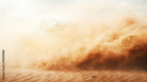 Desert sandstorm, brown dusty cloud or dry sand flying with gust of wind, big explosion realistic texture with small particles or grains vector illustration set isolated on transparent background photo