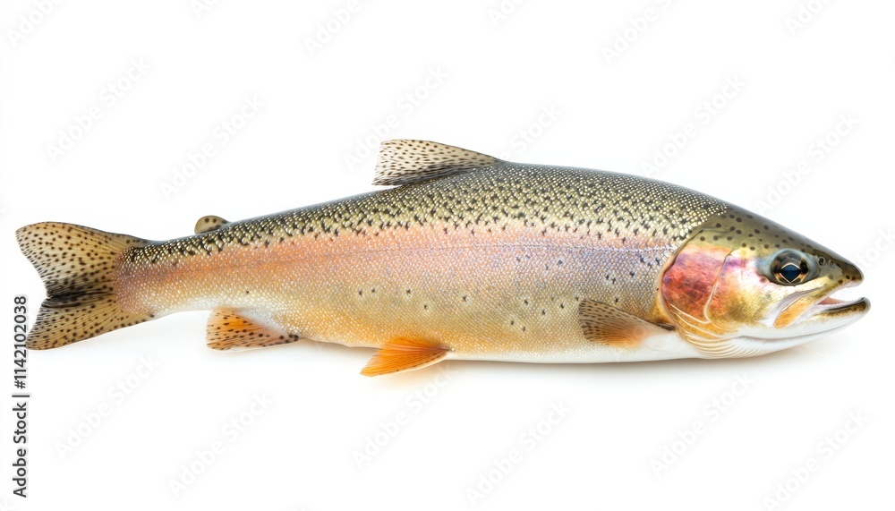Freshwater Rainbow Trout Isolated on White Background, Perfect for Culinary or Wildlife Designs Freshwater Rainbow Trout Isolated on White Background, Perfect for Culinary or Wildlife Designs
