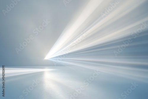 Bright light beams crossing in empty space with misty ambiance