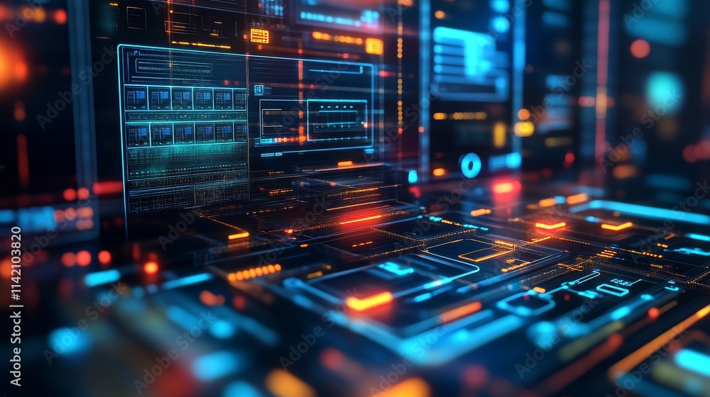 A futuristic digital interface with glowing screens and vibrant colors, depicting advanced technology and data visualization. A futuristic digital interface with glowing screens and vibrant colors, depicting advanced technology and data visualization.