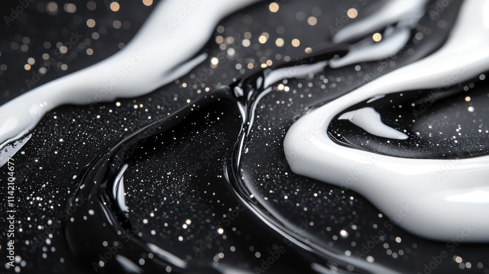Abstract Swirls of Black and White Liquid with Glitter Abstract Swirls of Black and White Liquid with Glitter