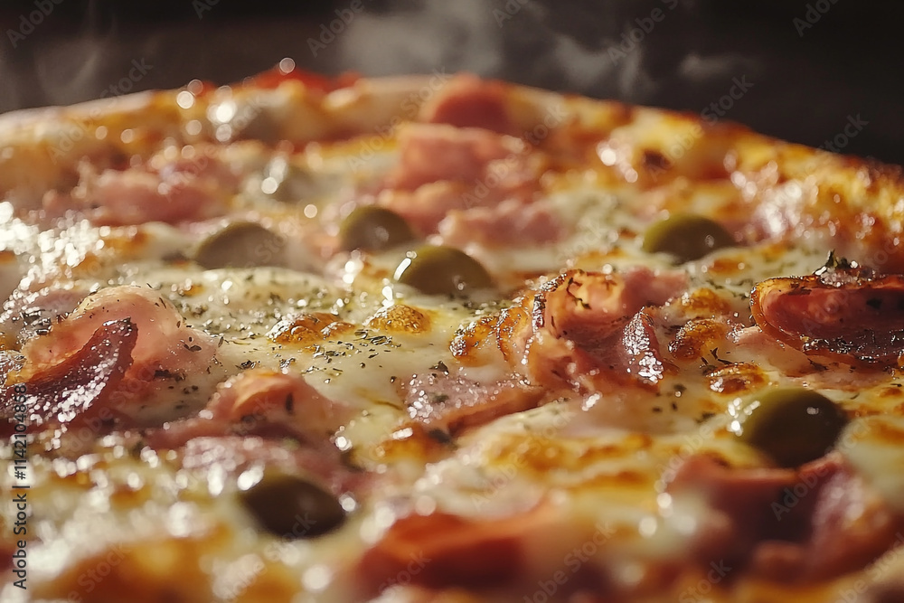 Delicious pizza with melted cheese and toppings served hot from the oven Delicious pizza with melted cheese and toppings served hot from the oven