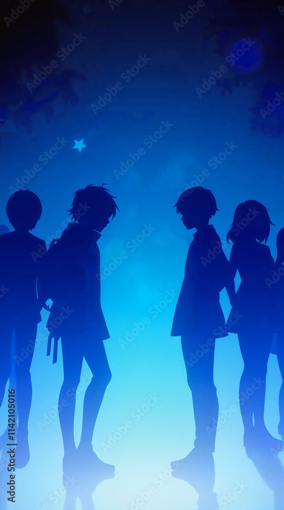 custom made wallpaper toronto digitalSilhouettes of people in blue glowing light, artistic phone wallpaper.