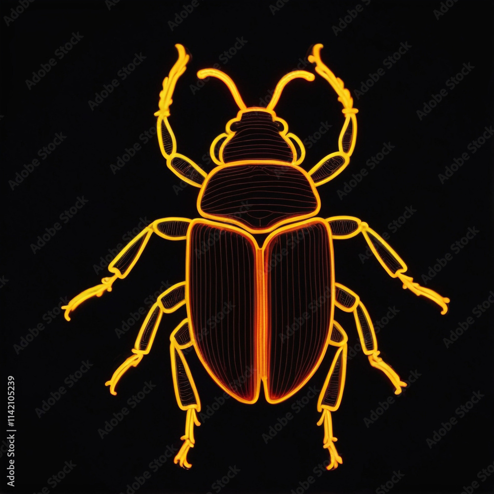 Beetle, crafted with golden and yellow outlines isolated on black background
Beetle, crafted with golden and yellow outlines isolated on black background