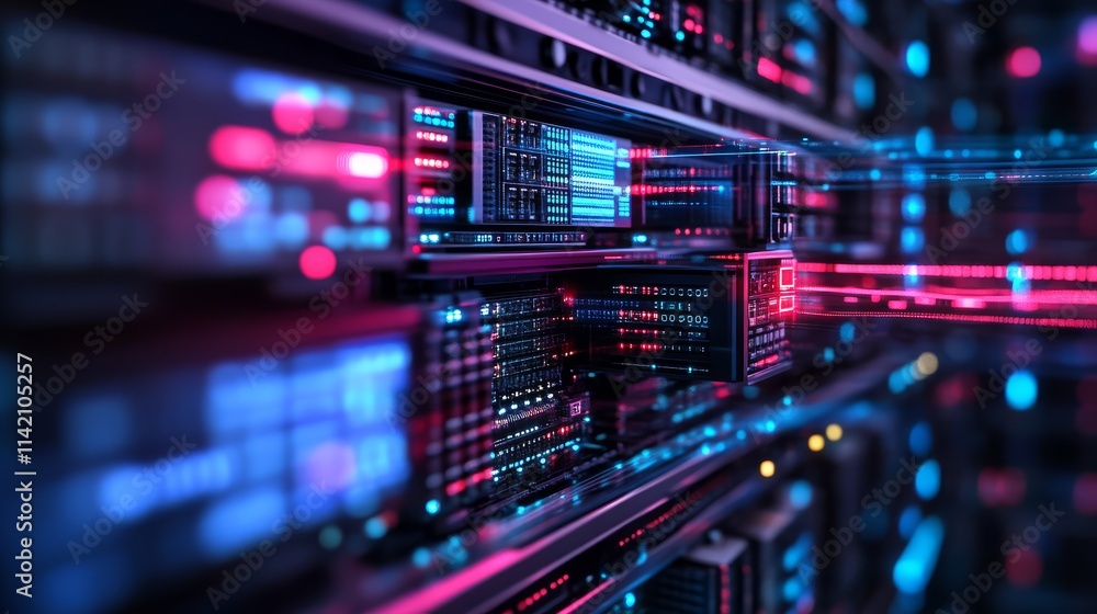 A vibrant, futuristic data center filled with illuminated servers, showcasing advanced technology and digital networking. A vibrant, futuristic data center filled with illuminated servers, showcasing advanced technology and digital networking.