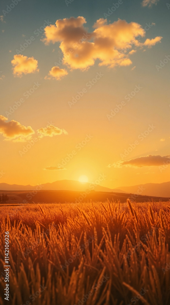 Golden sunset over wheat fields with clouds, perfect nature phone wallpaper. Golden sunset over wheat fields with clouds, perfect nature phone wallpaper.