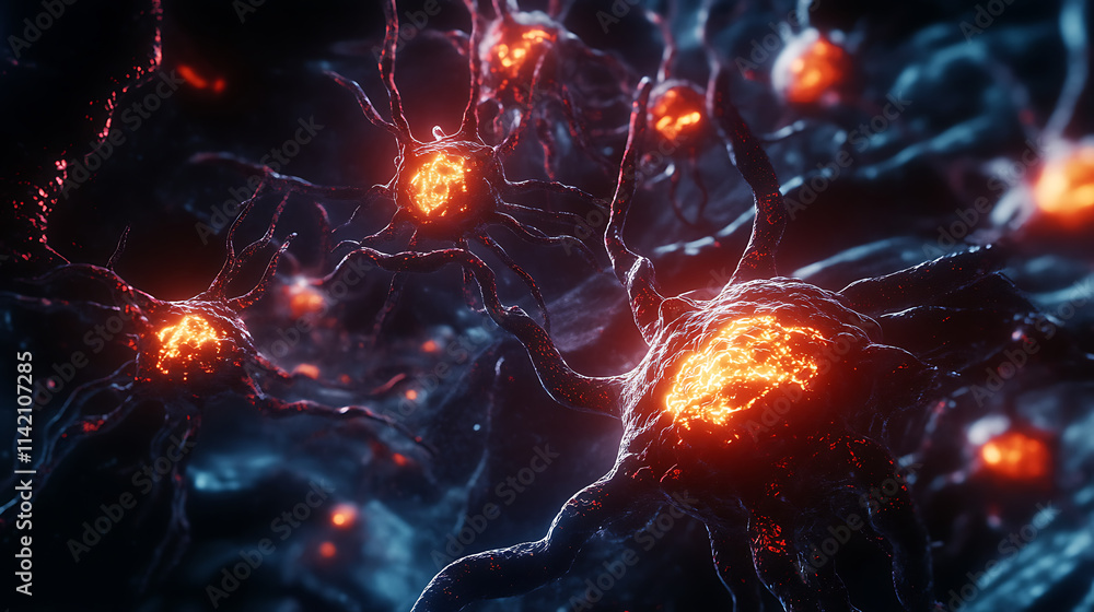 Neural Network: A mesmerizing 3D illustration of a vibrant neural network, where interconnected neurons fire with energy, symbolizing the complex beauty of the human brain. Neural Network: A mesmerizing 3D illustration of a vibrant neural network, where interconnected neurons fire with energy, symbolizing the complex beauty of the human brain.