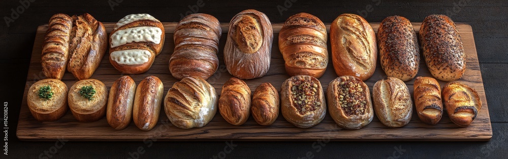 Fresh Bread Selection on Rustic Wooden Plate Fresh Bread Selection on Rustic Wooden Plate