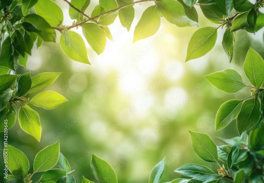 Lush Green Leaves Framing a Soft Sunrise Background with Natural Light and Bokeh Effect Creating a Serene and Refreshing Outdoor Atmosphere Lush Green Leaves Framing a Soft Sunrise Background with Natural Light and Bokeh Effect Creating a Serene and Refreshing Outdoor Atmosphere