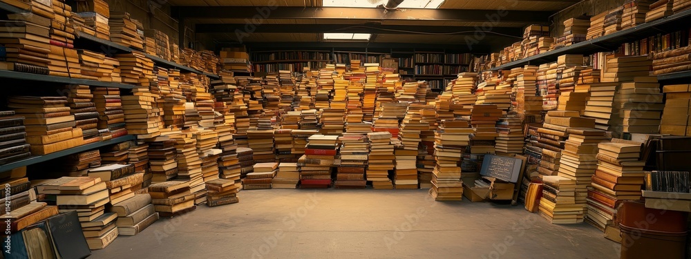 Books Ready for Delivery in a Publisher's Warehouse, Hardcover and Softcover Stacks, Bookshop Supply, Publishing Industry, and Distribution Concept. Books Ready for Delivery in a Publisher's Warehouse, Hardcover and Softcover Stacks, Bookshop Supply, Publishing Industry, and Distribution Concept.