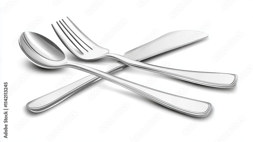 3D set of fork, knife and spoon isolated on white background. Vector realistic illustration of silver or stainless steel cutlery collection, modern restaurant kitchen flatware design, dining tools 3D set of fork, knife and spoon isolated on white background. Vector realistic illustration of silver or stainless steel cutlery collection, modern restaurant kitchen flatware design, dining tools