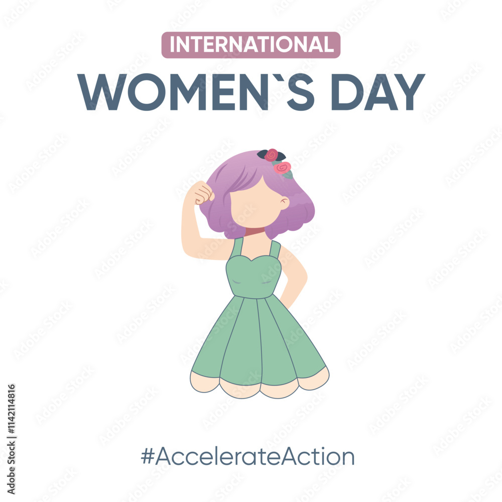 Simple postcard, banner, poster girl showing biceps, strength, action, international womens day Simple postcard, banner, poster girl showing biceps, strength, action, international womens day