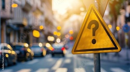 Yellow triangle traffic sign with black exclamation mark symbolizing police warning, clear and sharp with ample copy space for text or design.