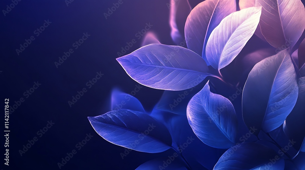 Vibrant Blue Leaves Illuminated Dark Background Vibrant Blue Leaves Illuminated Dark Background