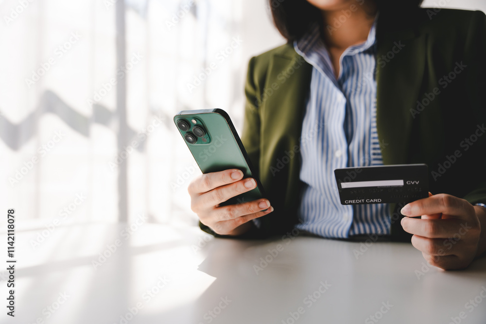 Portrait of filling out credit card information on a smartphone. Shopping online Online credit card payment concept Portrait of filling out credit card information on a smartphone. Shopping online Online credit card payment concept