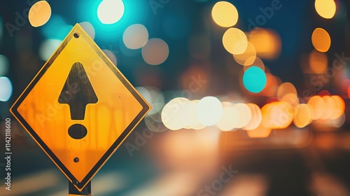 Yellow triangle traffic sign with black exclamation mark symbolizing police warning, clear and sharp with ample copy space for text or design.