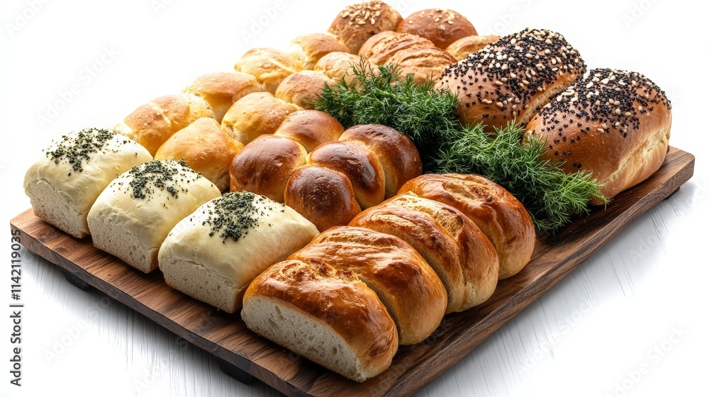 Fresh Bread Selection on Rustic Wooden Plate Fresh Bread Selection on Rustic Wooden Plate