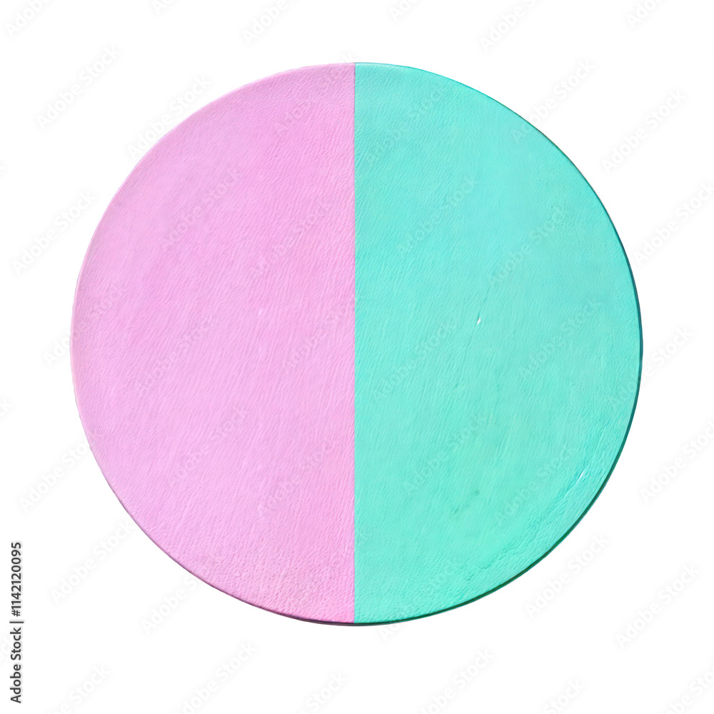 Pastel pink and green divided circle with soft texture isolated on transparent background