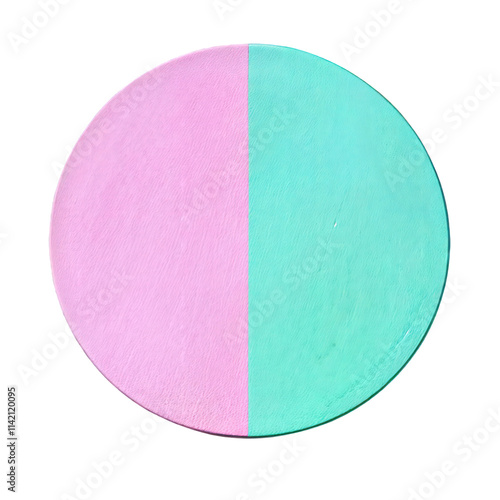 Pastel pink and green divided circle with soft texture isolated on transparent background  
