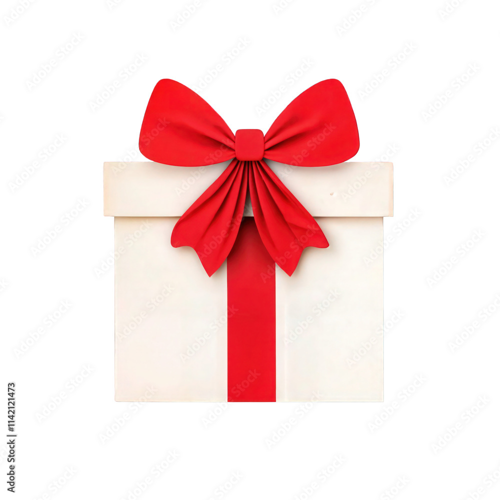 Gift box with red ribbon and bow isolated on transparent background