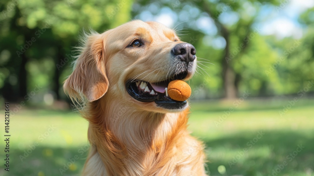 Cheerful Golden Retriever Playing Outdoors Cheerful Golden Retriever Playing Outdoors