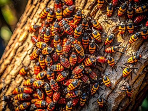 Silhouette of White Peach Scale Insect Colony on Tree Bark - Diaspididae Pest photo