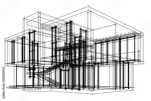 architectural drawing of a house vector  3d  illustration