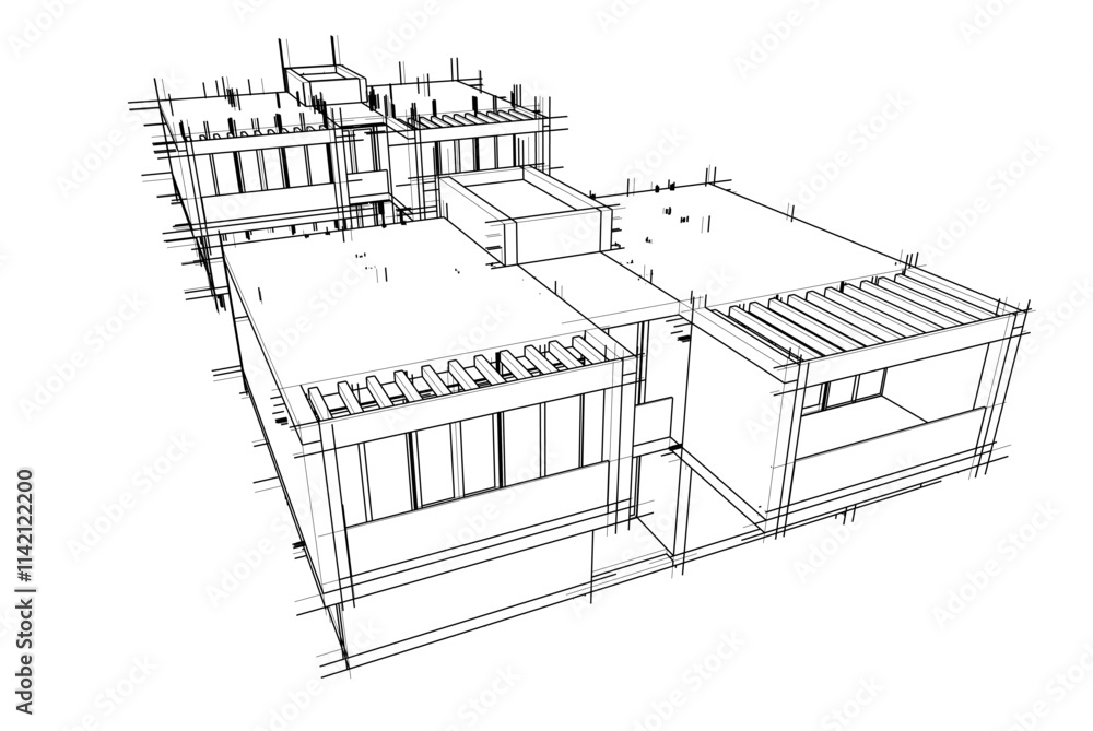 architectural drawing of a house vector 3d illustration architectural drawing of a house vector 3d illustration