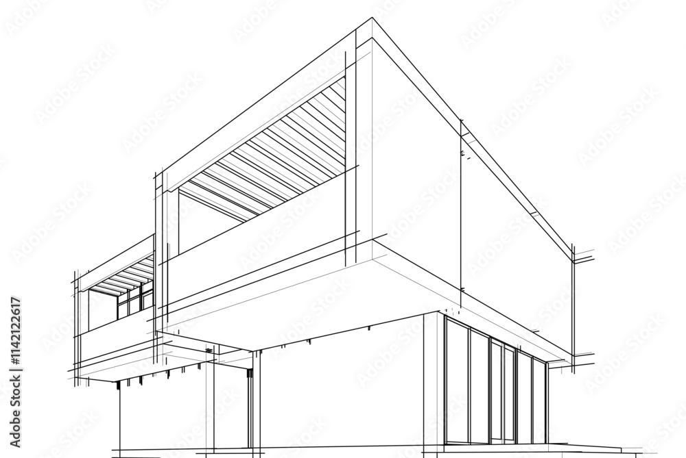 architectural drawing of a house vector 3d illustration architectural drawing of a house vector 3d illustration