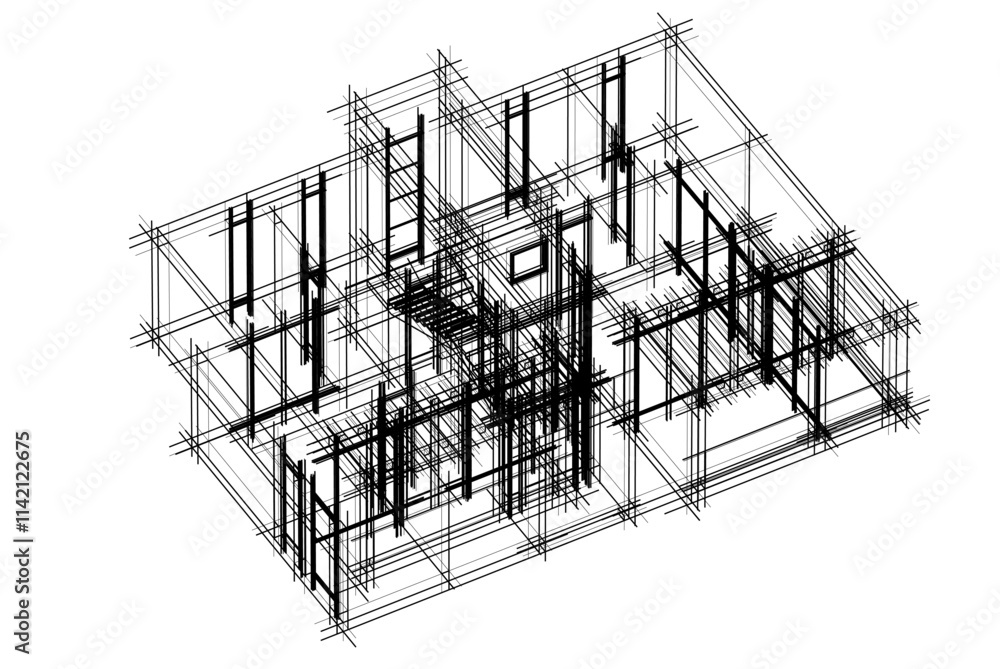 architectural drawing of a house vector 3d illustration architectural drawing of a house vector 3d illustration