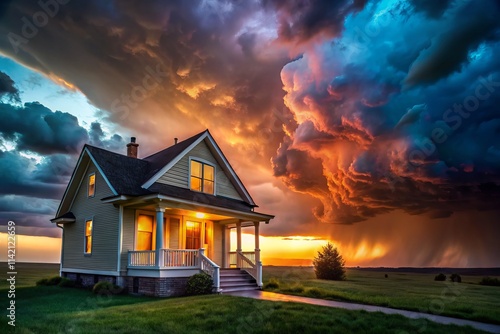 Stormy Sky House Porch Close-Up Photography - Dramatic Weather Home Exterior Image