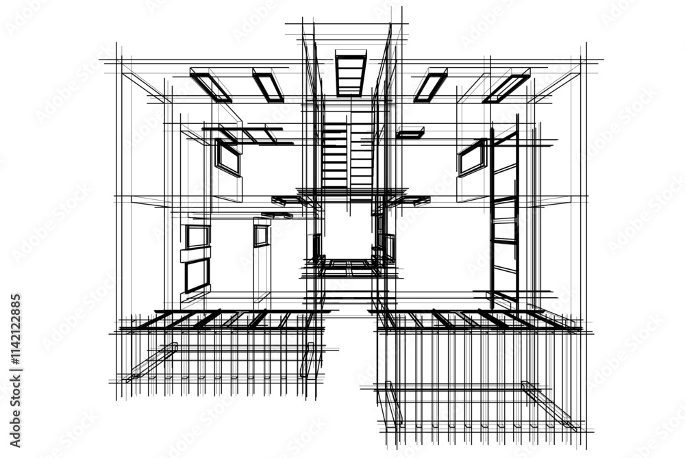 architectural drawing of a house vector 3d illustration architectural drawing of a house vector 3d illustration