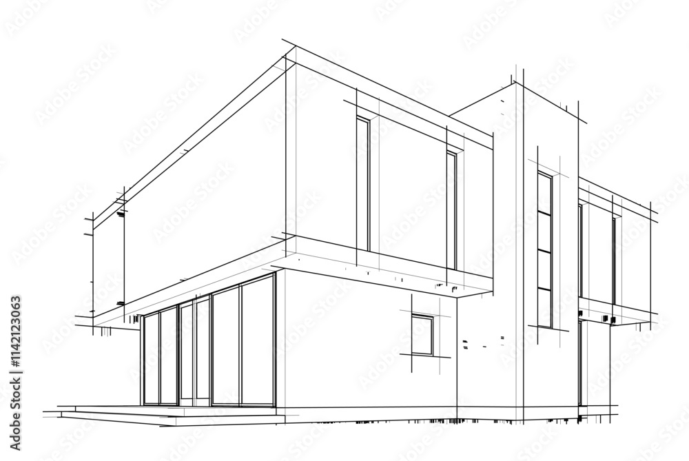 house building sketch architectural 3d illustration house building sketch architectural 3d illustration