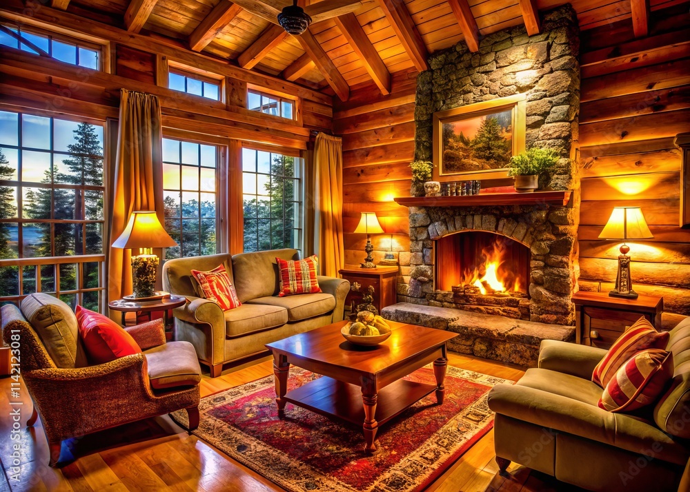 Cozy Cabin Fireplace Retreat: Winter Wonderland Escape - Warm Room Interior Design Cozy Cabin Fireplace Retreat: Winter Wonderland Escape - Warm Room Interior Design