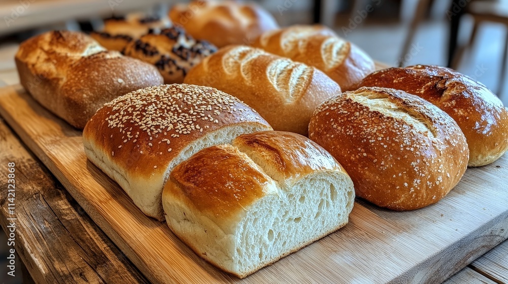 Fresh Bread Selection on Rustic Wooden Plate Fresh Bread Selection on Rustic Wooden Plate