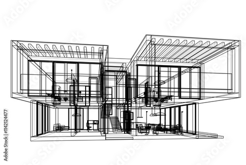 house building sketch architectural 3d illustration