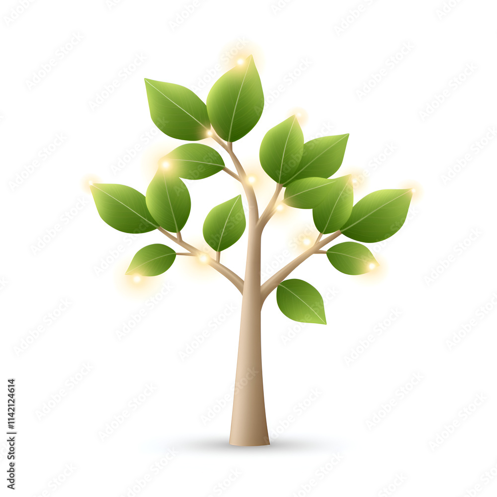 Obraz premium A stylized tree illustration with glowing leaves, symbolizing nature and growth.