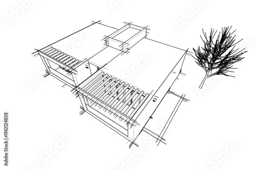 house building sketch architectural 3d illustration