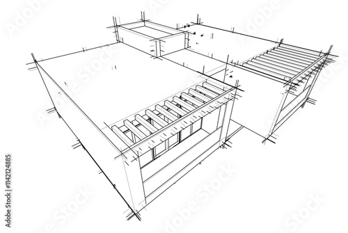 house building sketch architectural 3d illustration