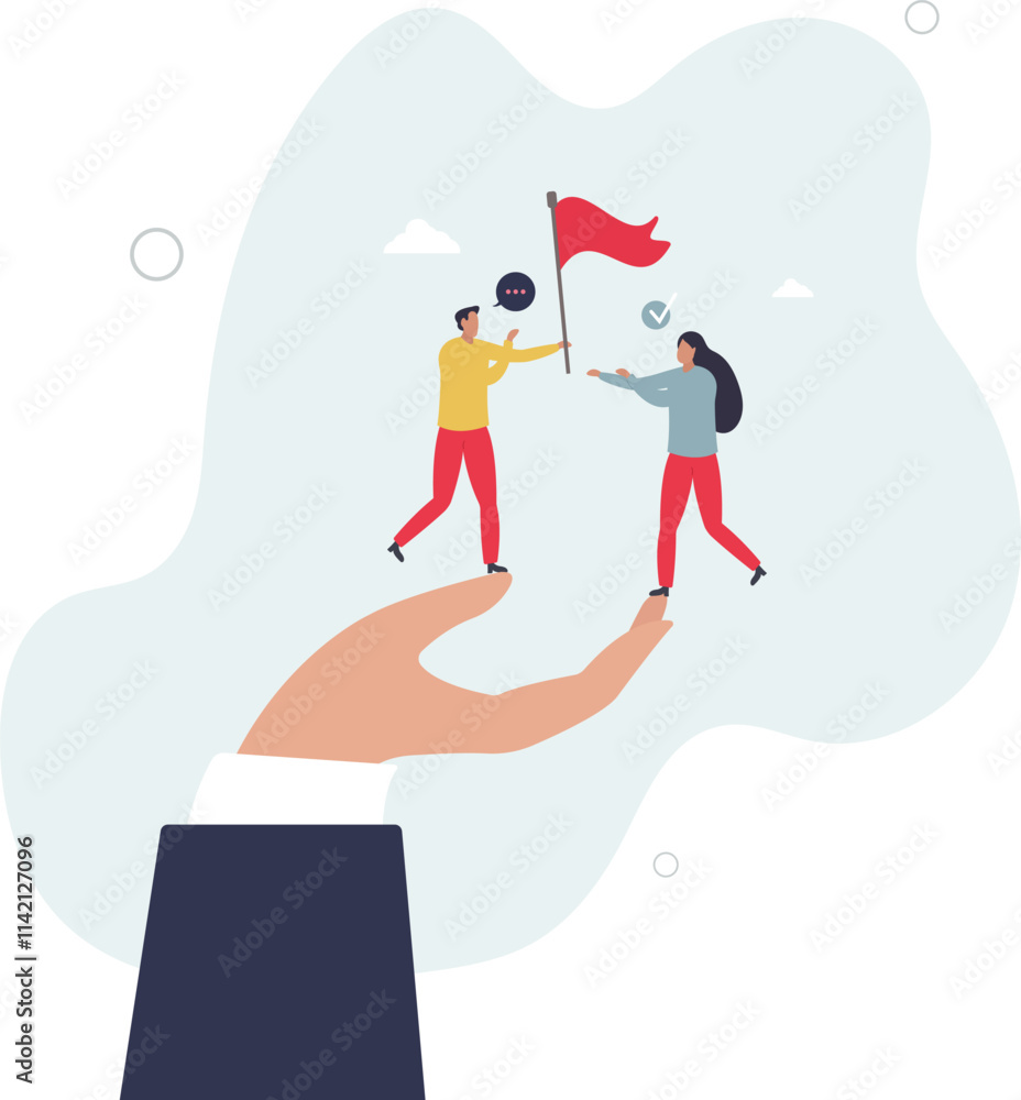 Employee retention or labor motivation to stay in work.Staff loyalty, workforce protection and human resources care .flat characters. Employee retention or labor motivation to stay in work.Staff loyalty, workforce protection and human resources care .flat characters.