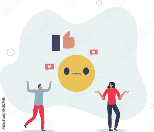 Social media censorship and free speech restriction .flat characters.