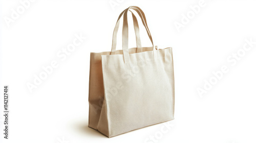 White eco tote bag mockup. Vector cotton empty template of reusable shopping ecobag with handle. Isolated realistic blank textile recycled design for grocery or beach to carry with shoulder strap.
