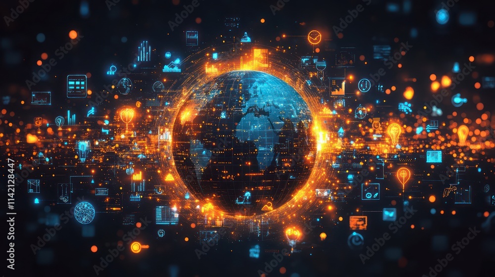 Obraz premium Global Network: Digital Earth and interconnected world