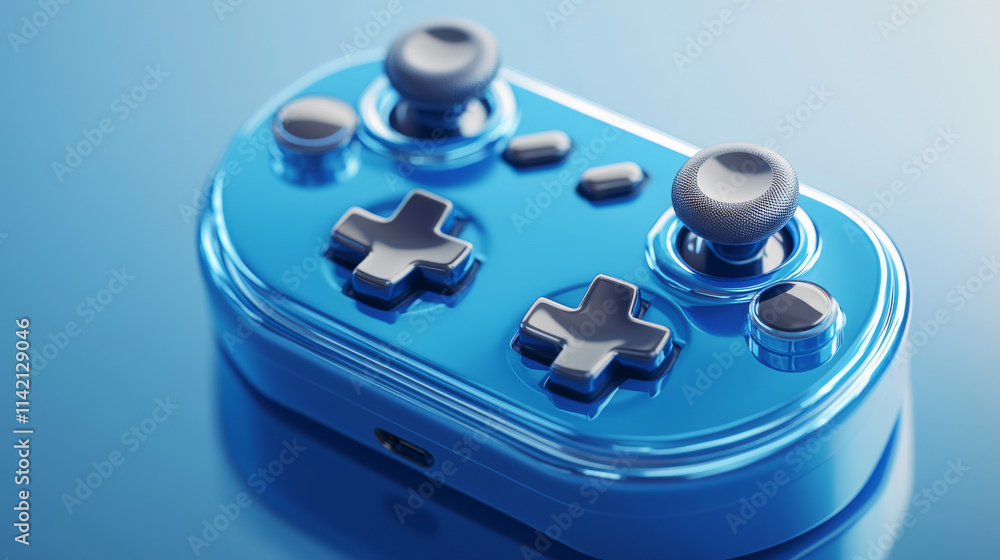 Blue video game console control joystick. Realistic 3d vector illustration set of computer gamepad with sticks and buttons. Electronic hand joypad. Player controller for leisure and entertainment Blue video game console control joystick. Realistic 3d vector illustration set of computer gamepad with sticks and buttons. Electronic hand joypad. Player controller for leisure and entertainment